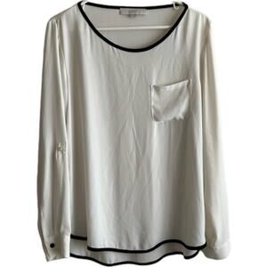 Ann Taylor Loft Ivory Semi Sheer Long Sleeve Top, M